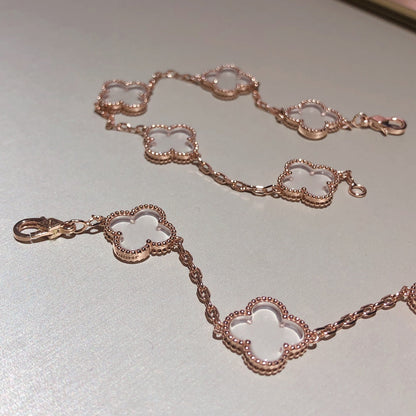 [BLUE TEARS]CLOVER 5 MOTIF ROCK CRYSTAL PINK GOLD BRACELET