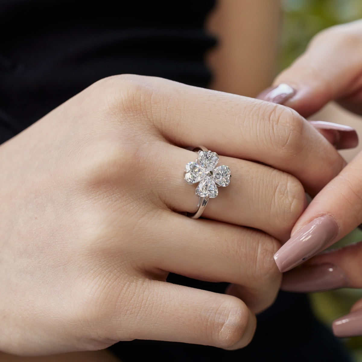 [Nova Jewelry]Heart-shaped Four-Leaf Clover Ball Ring