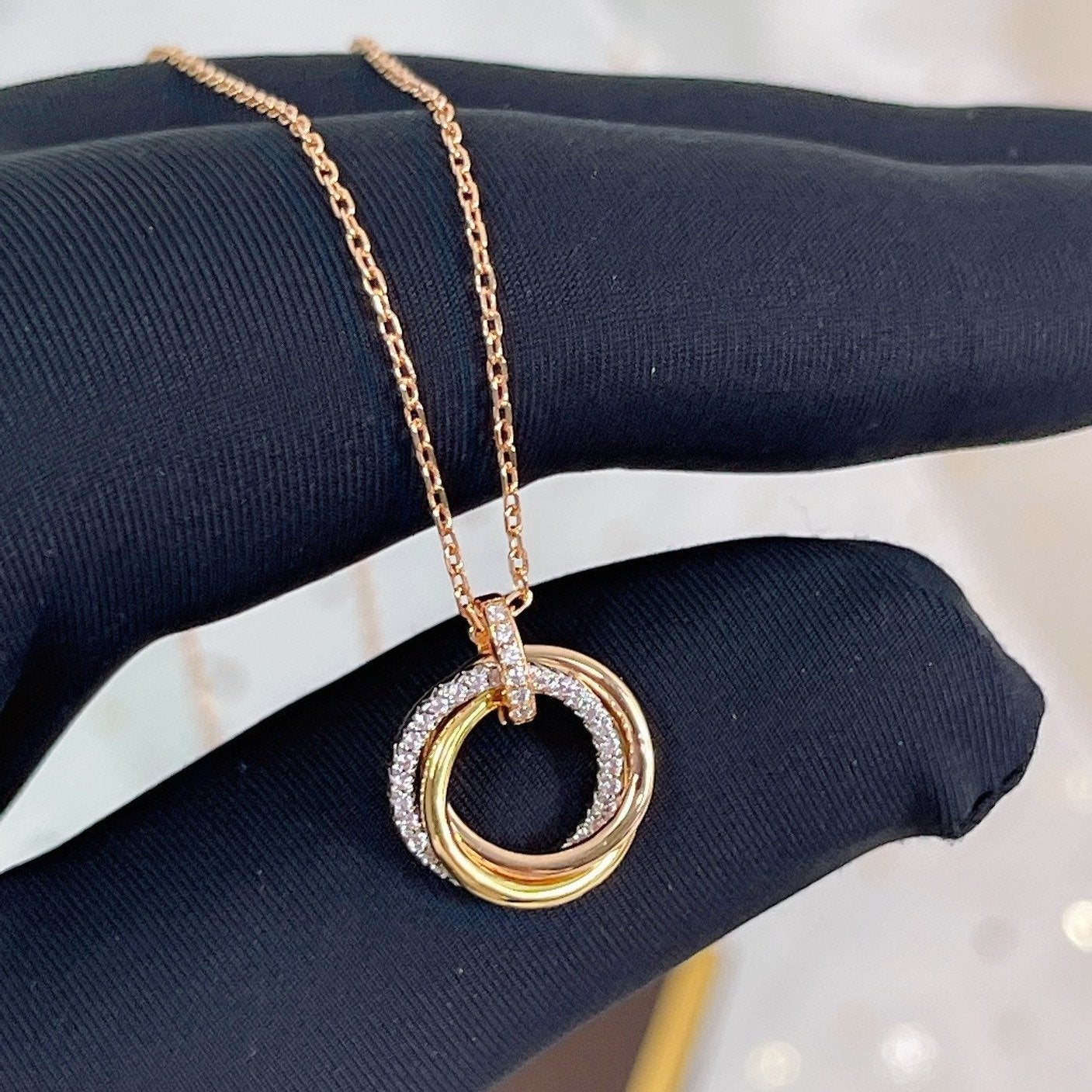 [BLUE TEARS]TRINITY NECKLACE SILVER GOLD PINK GOLD DIAMONDS
