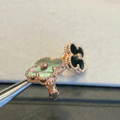 [BLAUE TRÄNEN]CLOVER MEDIUM 1 MOTIFS GRAUER MOP DIAMANT OHRRINGE