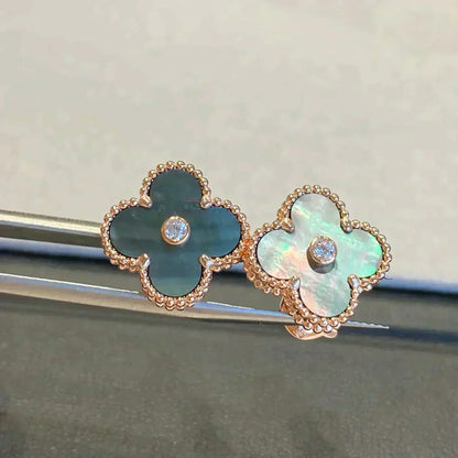[BLAUE TRÄNEN]CLOVER MEDIUM 1 MOTIFS GRAUER MOP DIAMANT OHRRINGE