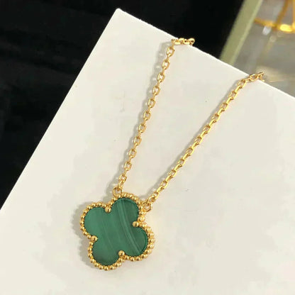 [BLUE TEARS]CLOVER 15MM MALACHITE SINGLE FLOWER  NECKLACE