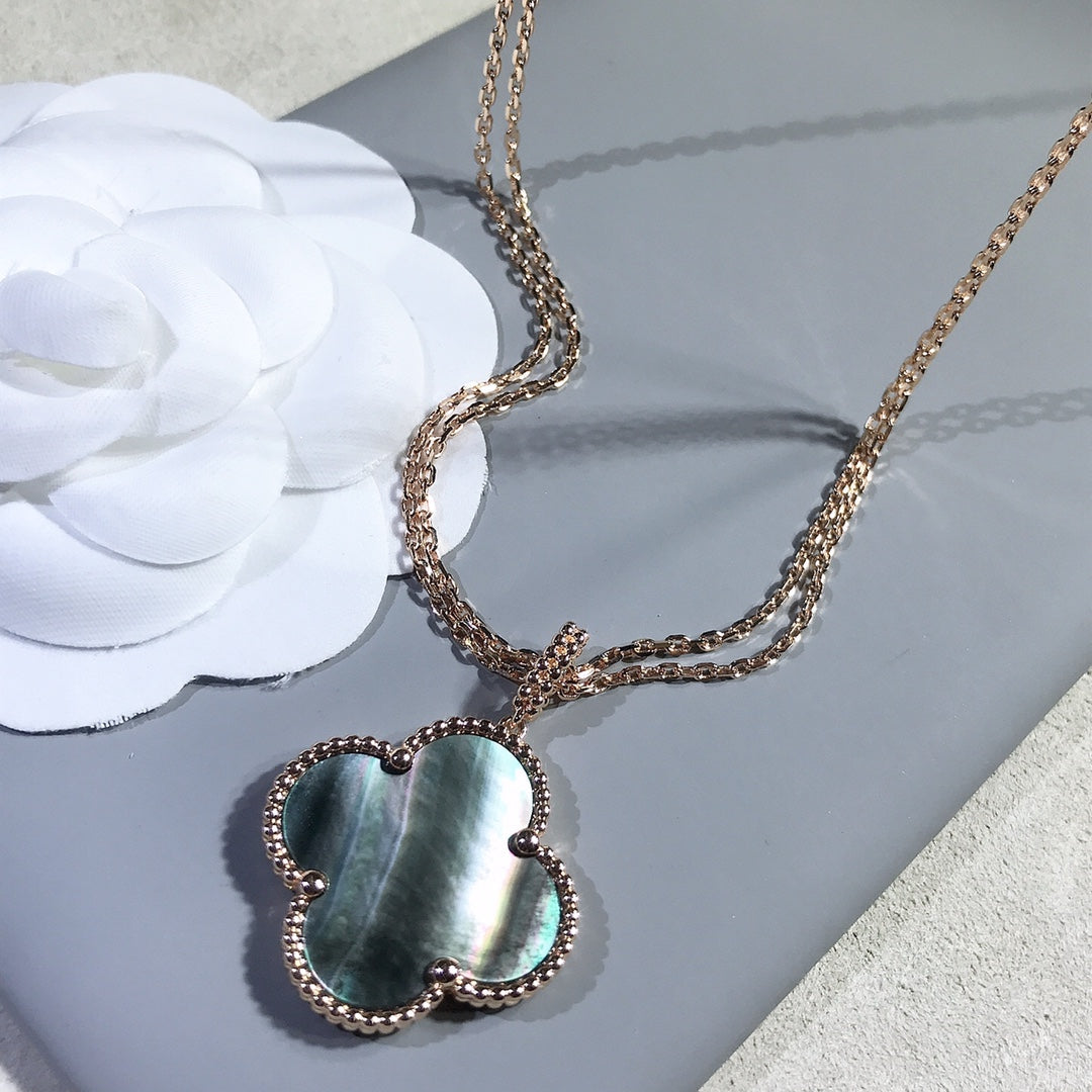 [BLUE TEARS]CLOVER 25MM GOLD DARK MOP BIG CLOVER NECKLACE