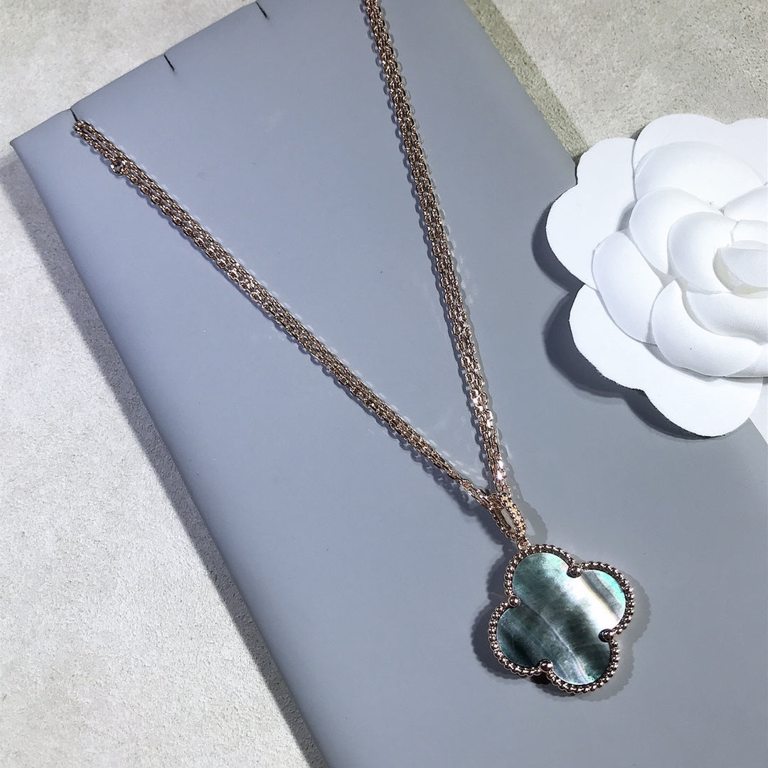 [BLUE TEARS]CLOVER 25MM GOLD DARK MOP BIG CLOVER NECKLACE