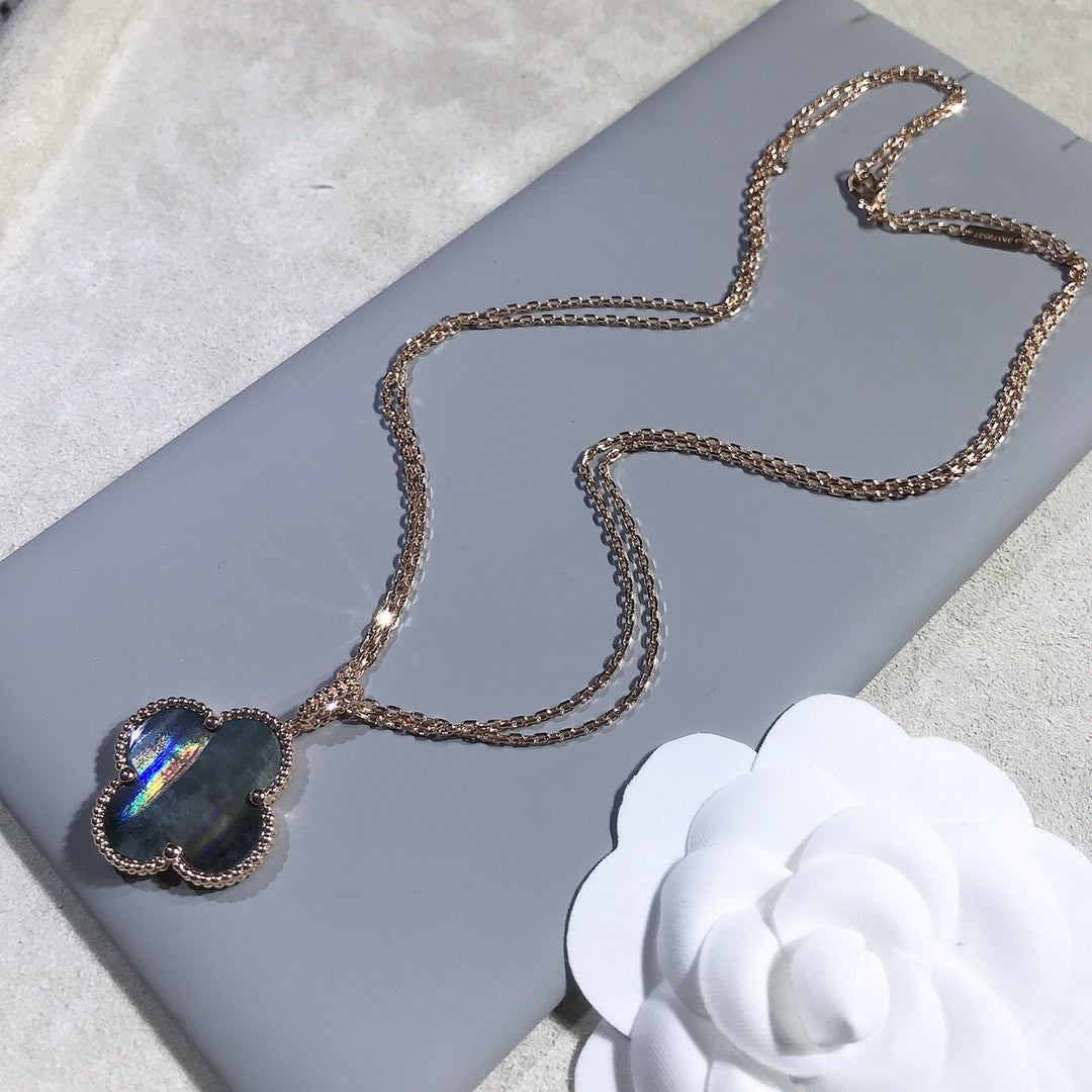 [BLUE TEARS]CLOVER 25MM GOLD DARK MOP BIG CLOVER NECKLACE