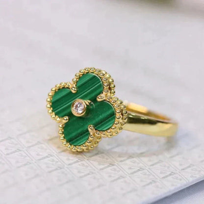 [BLUE TEARS]CLOVER MALACHITE RING GOLD DIAMOND