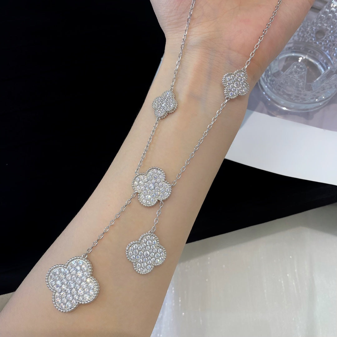 [BLUE TEARS]CLOVER 5 MOTIFS SILVER DIAMONDS NECKLACE