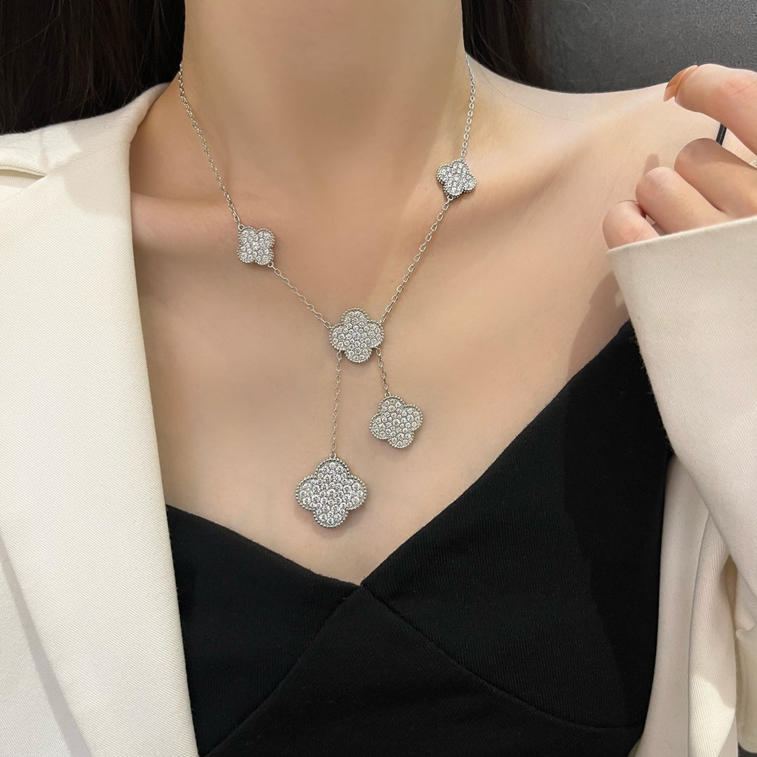 [BLUE TEARS]CLOVER 5 MOTIFS SILVER DIAMONDS NECKLACE
