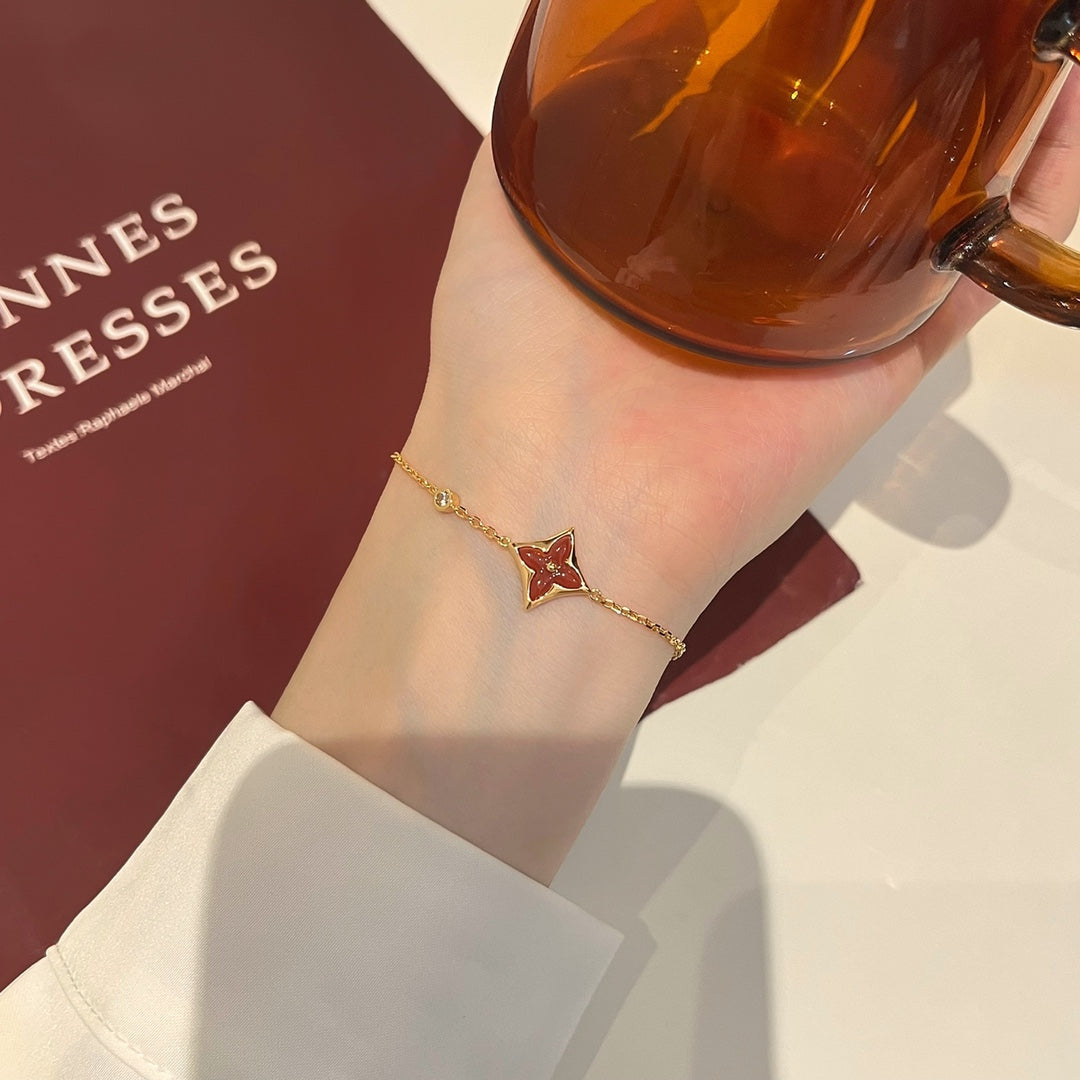 [BLUE TEARS]COLOR STAR CARNELIAN PINK GOLD DIAMOND BRACELET