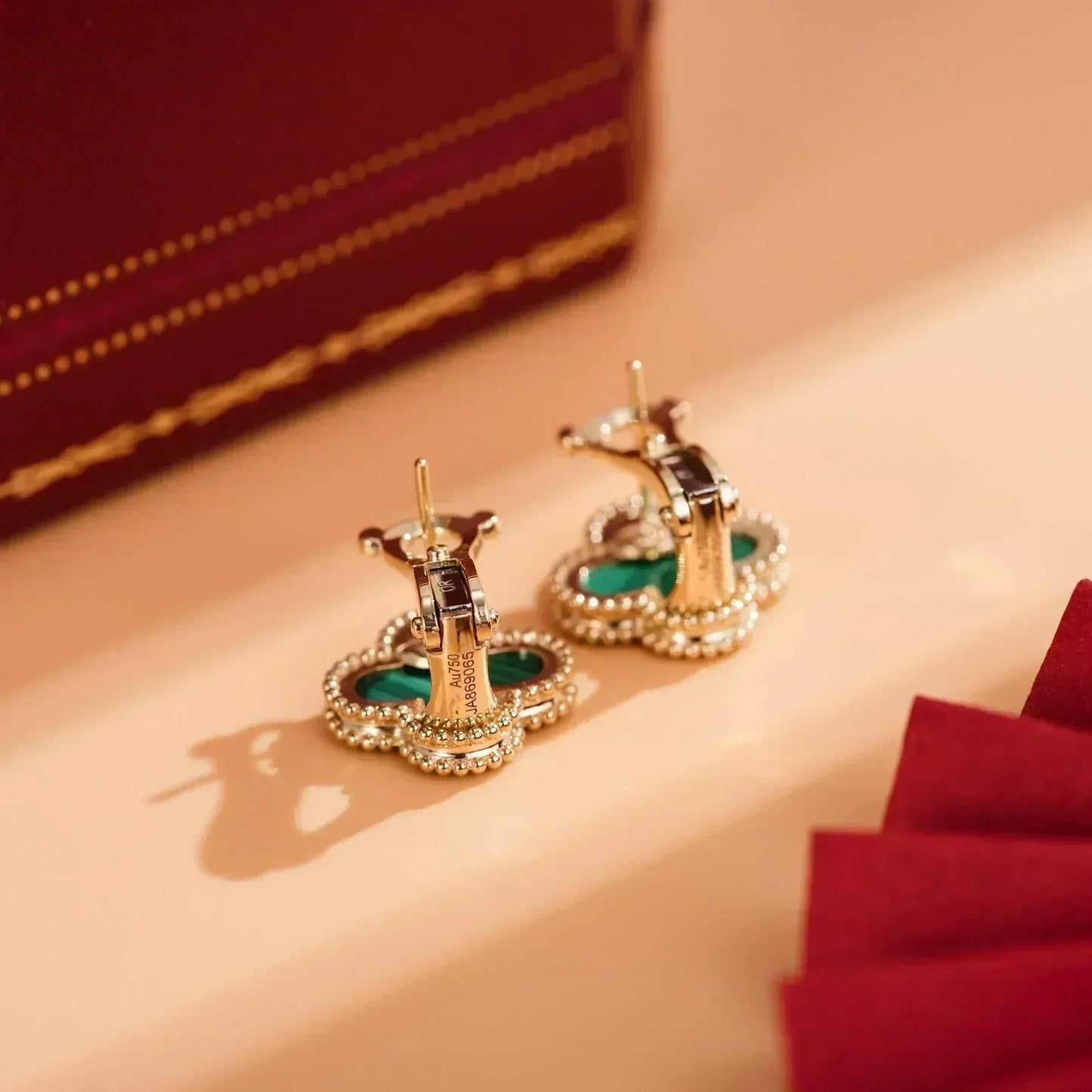[BLUE TEARS]CLOVER MEDIUM 1 MOTIFS MALACHITE  EARRINGS