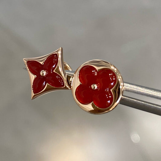 [BLUE TEARS]STAR AND SUN PINK GOLD CARNELIAN STUD EARRINGS