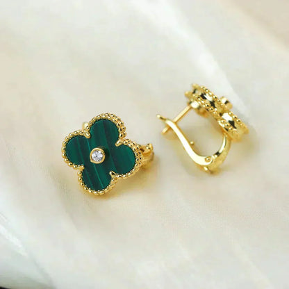 [BLAUE TRÄNEN]CLOVER MEDIUM 1 MOTIFS MALACHIT DIAMANT OHRRINGE