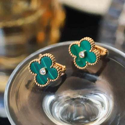 [BLAUE TRÄNEN]CLOVER MEDIUM 1 MOTIFS MALACHIT DIAMANT OHRRINGE