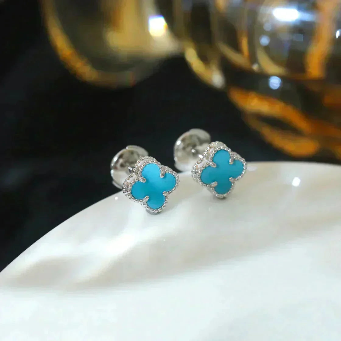 [BLAUE TRÄNEN]CLOVER MINI 9,5MM ONYX OHRSTECKER SILBER