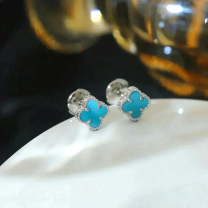 [BLAUE TRÄNEN]CLOVER MINI 9,5MM ONYX OHRSTECKER SILBER