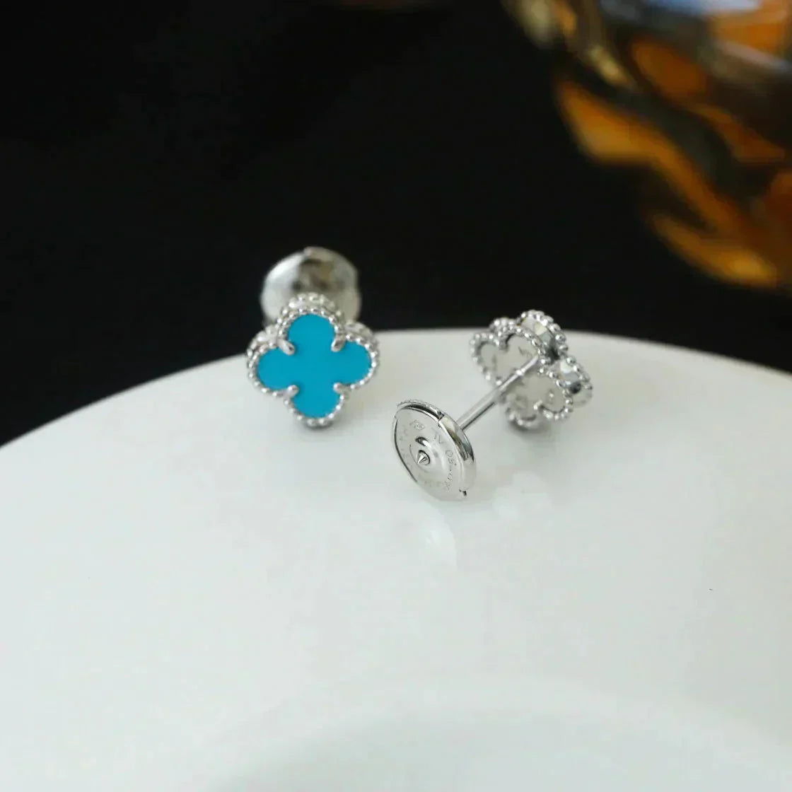 [BLAUE TRÄNEN]CLOVER MINI 9,5MM ONYX OHRSTECKER SILBER