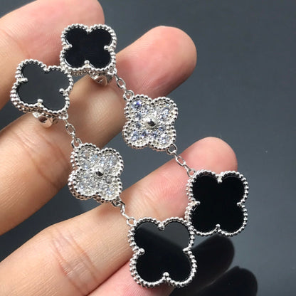 [BLAUE TRÄNEN]KLEE 3 MOTIV DIAMANT ONYX SILBER OHRRINGE