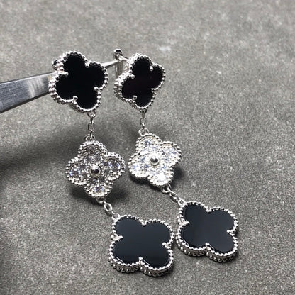 [BLAUE TRÄNEN]KLEE 3 MOTIV DIAMANT ONYX SILBER OHRRINGE