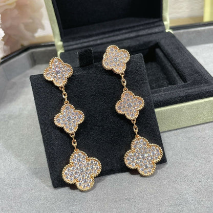 [BLAUE TRÄNEN] KLEEBLATT 3 MOTIVE DIAMANT-BESETZTE OHRRINGE AUS ROSÉGOLD