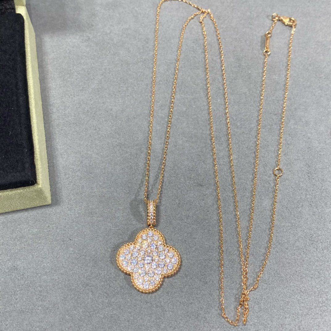 [BLUE TEARS]CLOVER 25MM LARGE PEDANT DIAMOND PAVED LONG NECKLACE