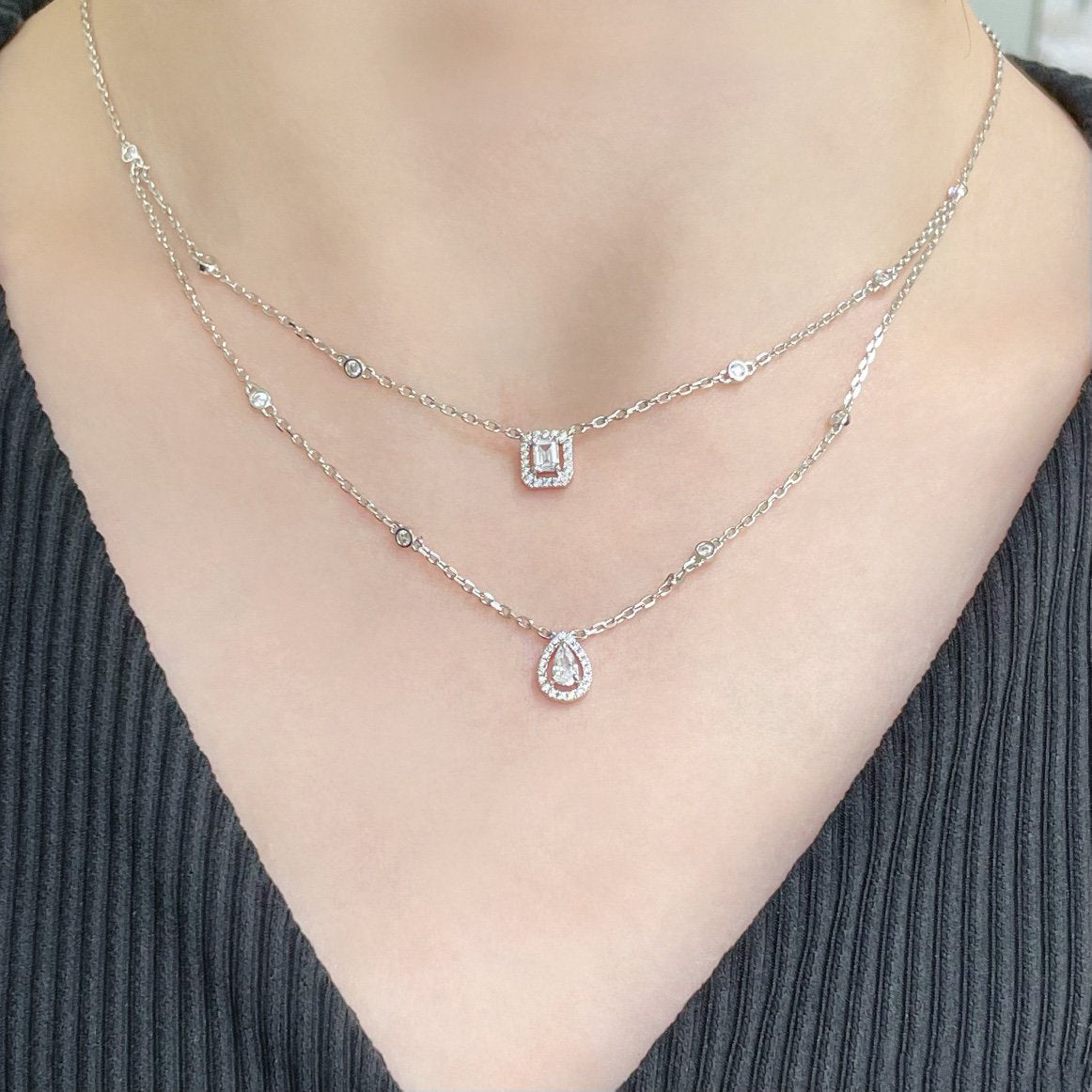[Blue Tears Jewelry]MY TWIN 2 ROW DIAMOND NECKLACE