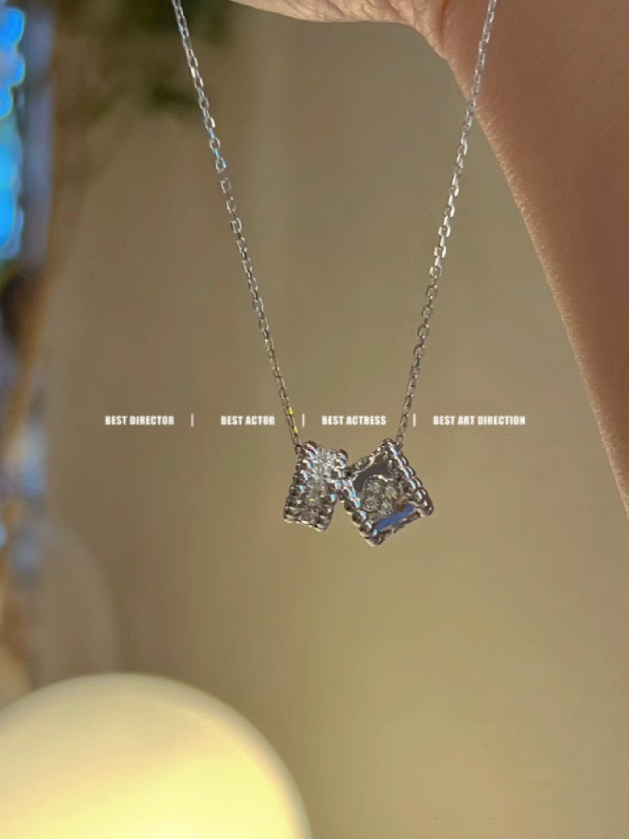 [BLAUE TRÄNEN]PERLEE DOPPELANHÄNGER SILBER DIAMANT HALSKETTE