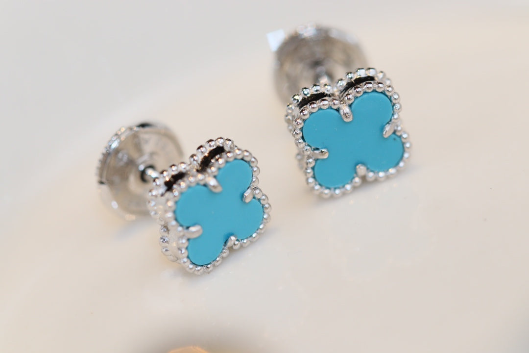 [BLAUE TRÄNEN]CLOVER MINI TÜRKIS SILBER OHRSTECKER