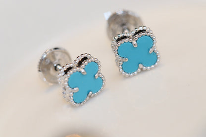 [BLAUE TRÄNEN]CLOVER MINI TÜRKIS SILBER OHRSTECKER