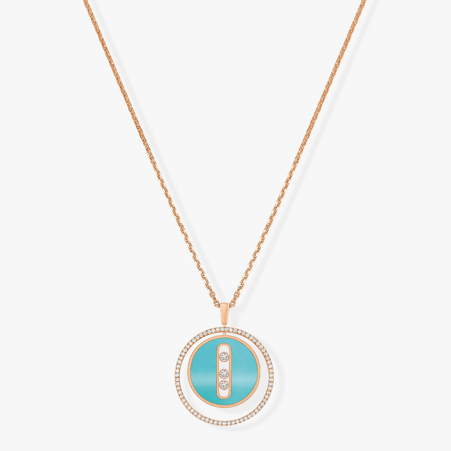 [Blue Tears Jewelry]LUCKY MOVE 3 DIAMONDS TURQUOISE PINK GOLD DIAMOND NECKLACE