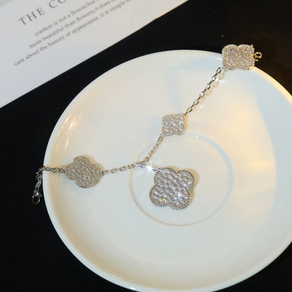 [BLUE TEARS]CLOVER BRACELET 5 MOTIF SILVER DIAMOND PAVED