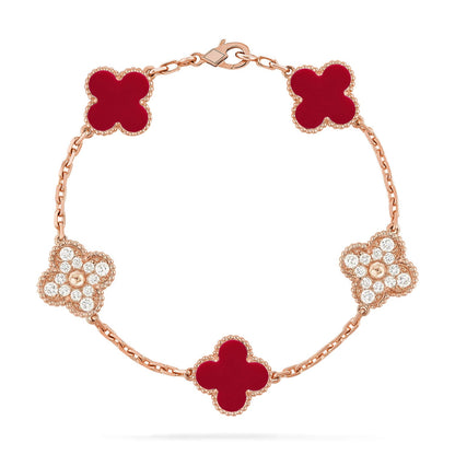 [BLUE TEARS] CLOVER 5 MOTIF RED CORNELIAN BRACELET COLLECTION