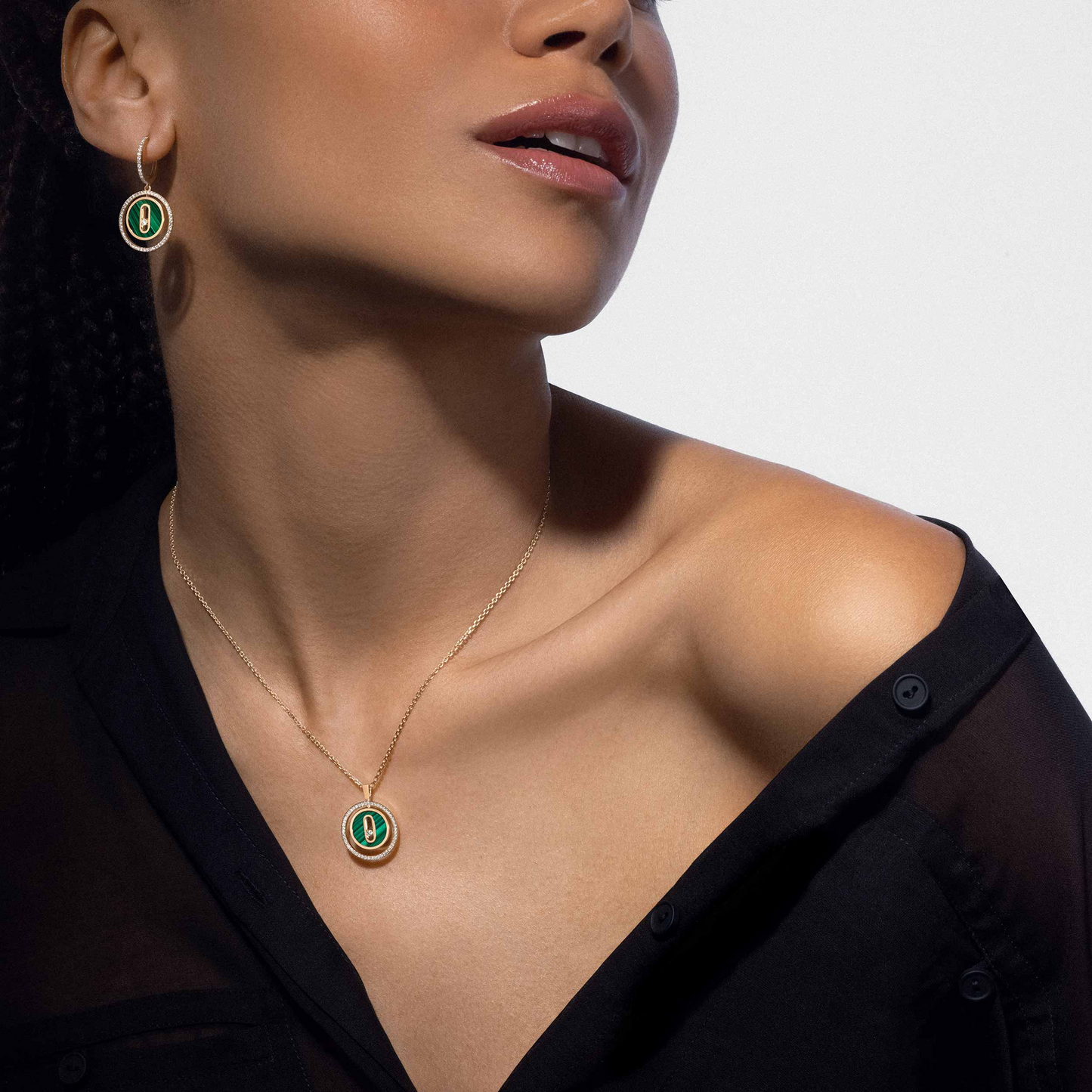 [Blue Tears Jewelry]LUCKY MOVE 1 DIAMOND MALACHITE GOLD DIAMOND NECKLACE