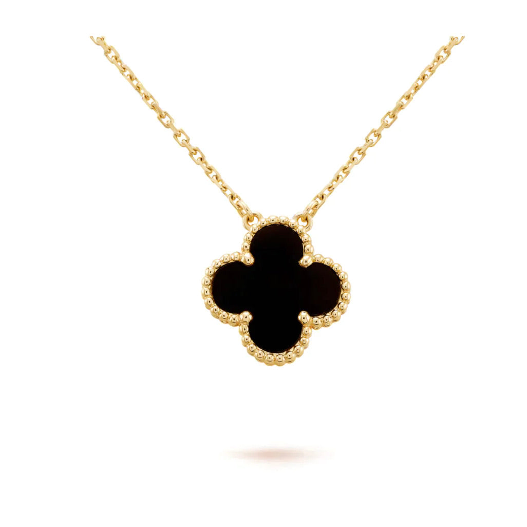 [BLUE TEARS]CLOVER 15MM BLACK ONYX SINGLE FLOWER NECKLACE