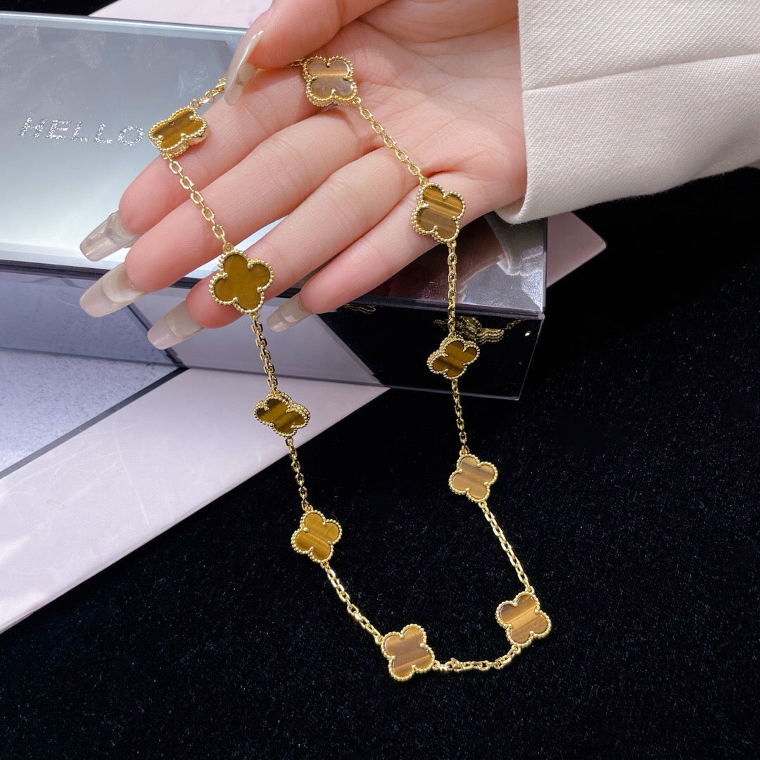 [BLUE TEARS]CLOVER 10 MOTIFS TIGER EYE NECKLACE