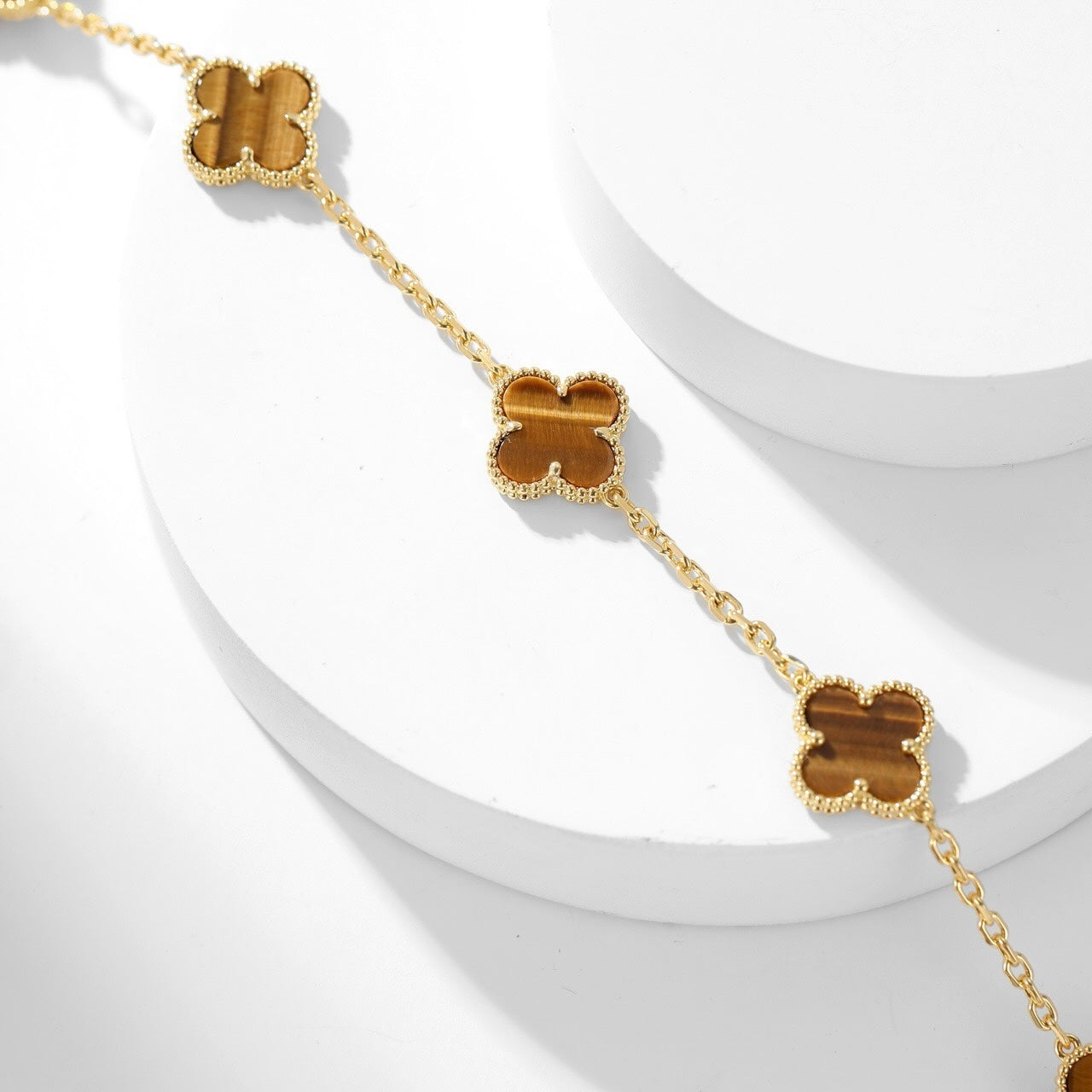 [BLUE TEARS]CLOVER 10 MOTIFS TIGER EYE NECKLACE