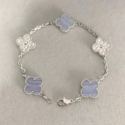 [BLUE TEARS] CLOVER 5 MOTIF PURPLE CHALCEDONY BRACELET COLLECTION
