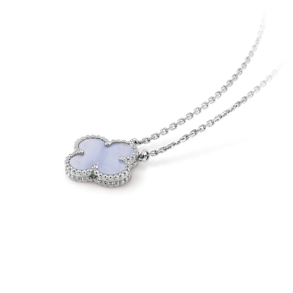 [BLUE TEARS]CLOVER 15MM BLUE CHALCEDONY NECKLACE SILVER
