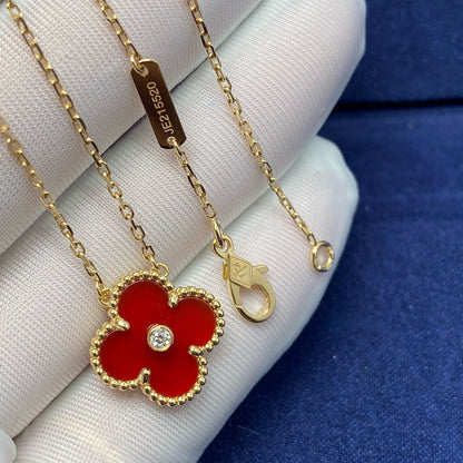 [BLUE TEARS]CLOVER 15MM DIAMOND CARNELIAN NECKLACE