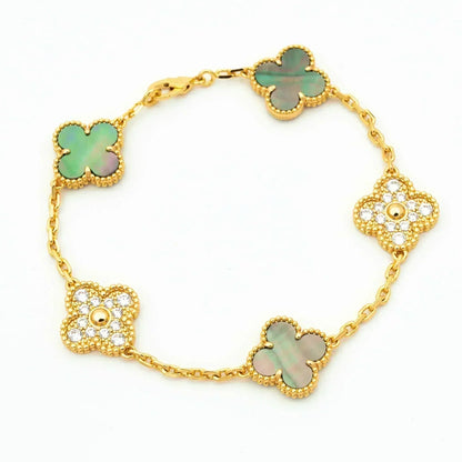 [BLUE TEARS]CLOVER 5 MOTIF GRAY MOP DIAMOND BRACELET