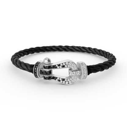 [BLUE TEARS]FORCE LARGE HORSESHOE BLACK WHITE DIAMOND BRACELET SILVER