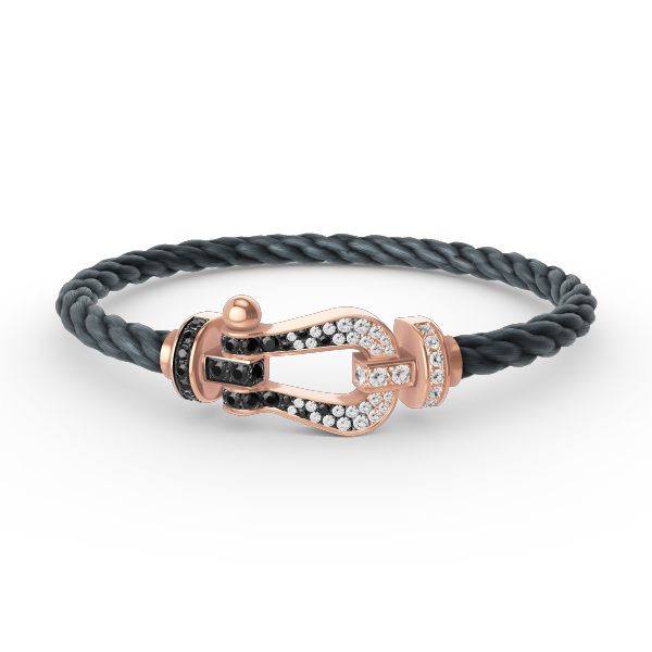 [BLAUE TRÄNEN]FORCE GROSSES HUFEISENARMBAND MIT SCHWARZEN WEISSEN DIAMANTEN UND ROSÉGOLD