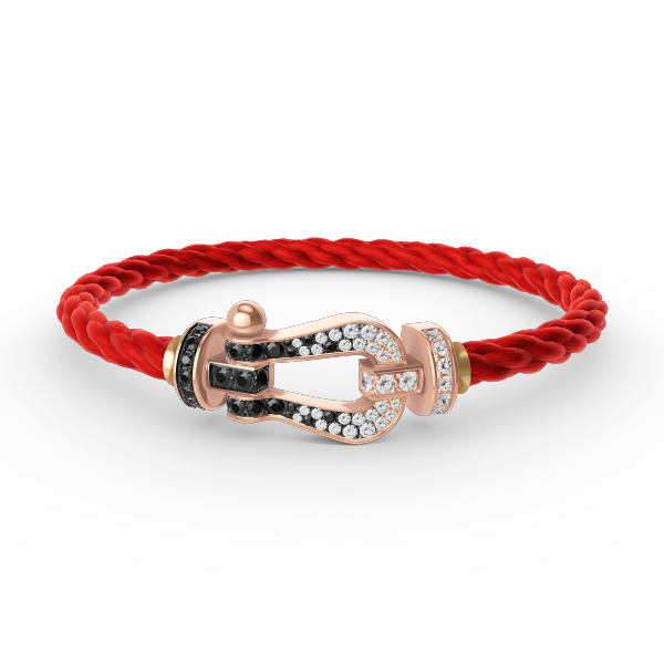 [BLAUE TRÄNEN]FORCE GROSSES HUFEISENARMBAND MIT SCHWARZEN WEISSEN DIAMANTEN UND ROSÉGOLD