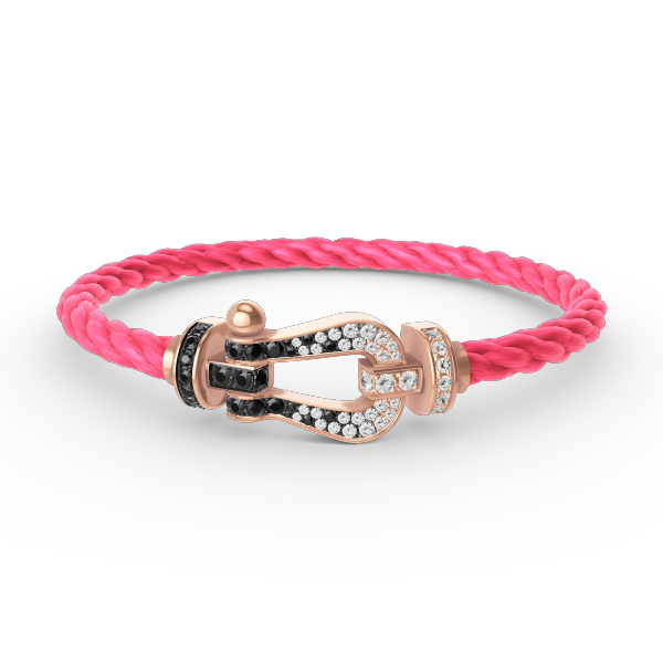 [BLAUE TRÄNEN]FORCE GROSSES HUFEISENARMBAND MIT SCHWARZEN WEISSEN DIAMANTEN UND ROSÉGOLD
