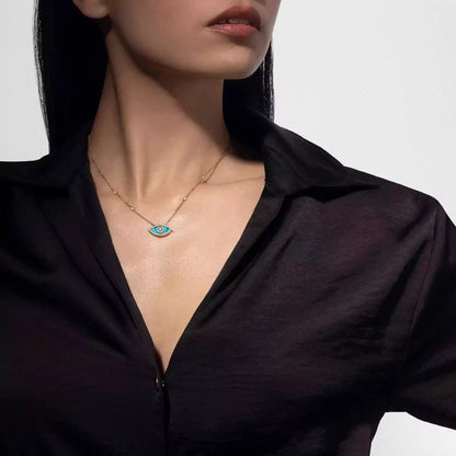 [Blue Tears Jewelry]Lucky Eye Diamond Necklace in Rose Gold and Turquoise