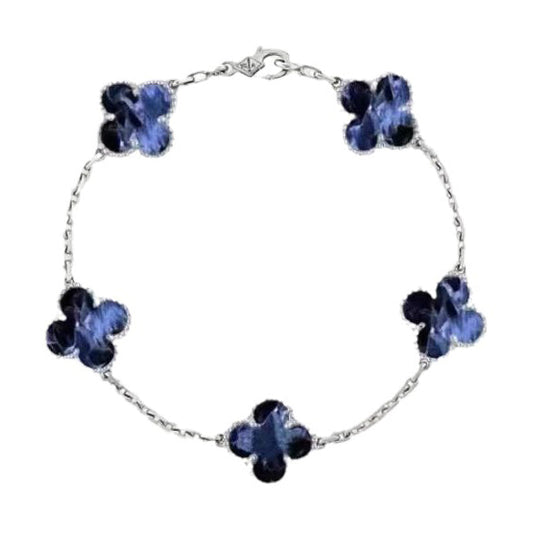 [BLUE TEARS]CLOVER 5 MOTIF PIETERSITE SILVER BRACELET