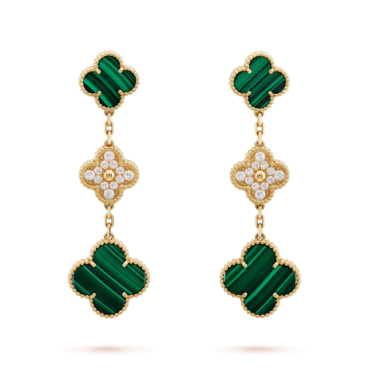 [BLUE TEARS]CLOVER EARRINGS GOLD MALACHITE DIAMOND 3 MOTIF
