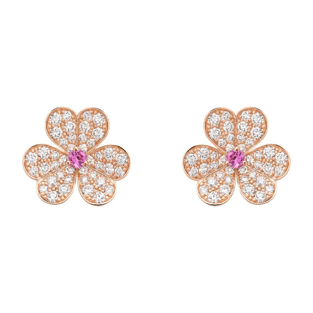 [BLAUE TRÄNEN]FRIVOLE ROTGOLD-OHRRINGE MIT BLUMENDIAMANTEN