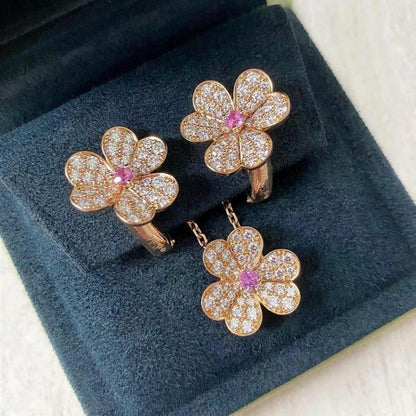 [BLAUE TRÄNEN]FRIVOLE ROTGOLD-OHRRINGE MIT BLUMENDIAMANTEN