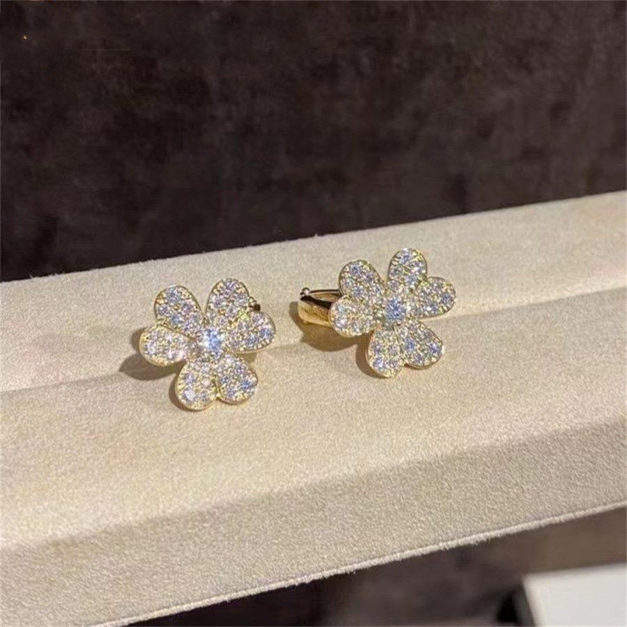 [BLAUE TRÄNEN]FRIVOLE GOLDENE BLUMEN-DIAMANT-OHRRINGE 