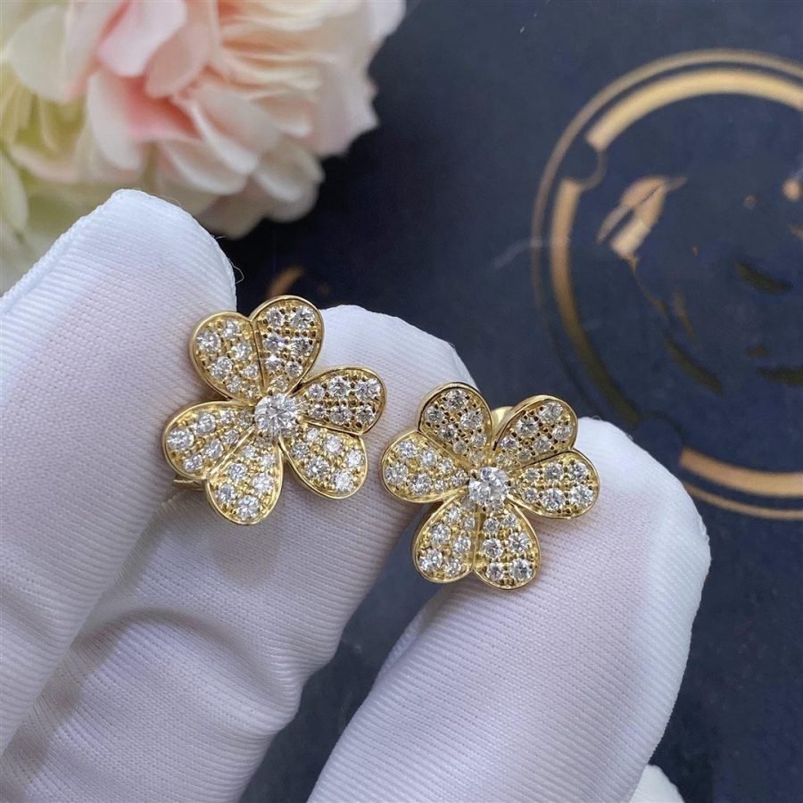 [BLAUE TRÄNEN]FRIVOLE GOLDENE BLUMEN-DIAMANT-OHRRINGE 